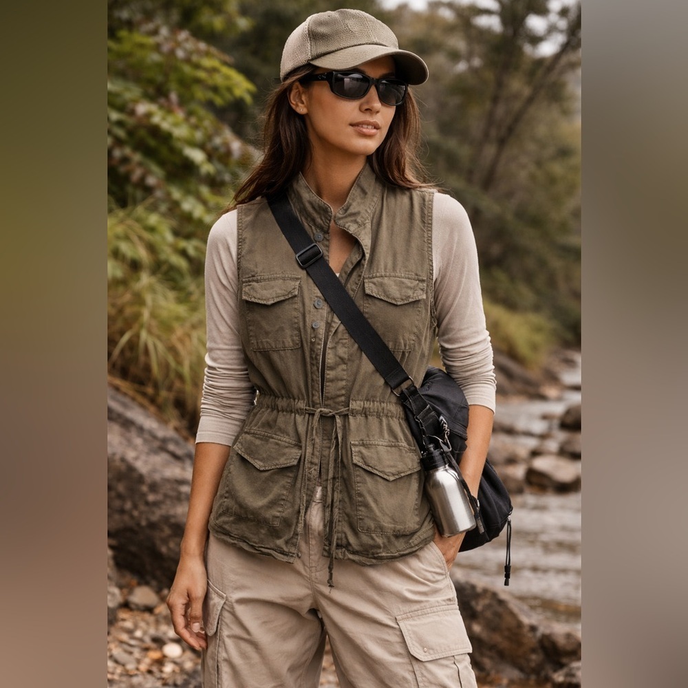 Women’s Olive Green Utility Vest Gorp Core Streetwear Hiking Outdoor Size Small